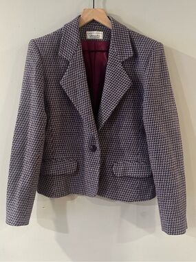 Vintage Givenchy Purple & Navy Houndstooth Wool Blazer